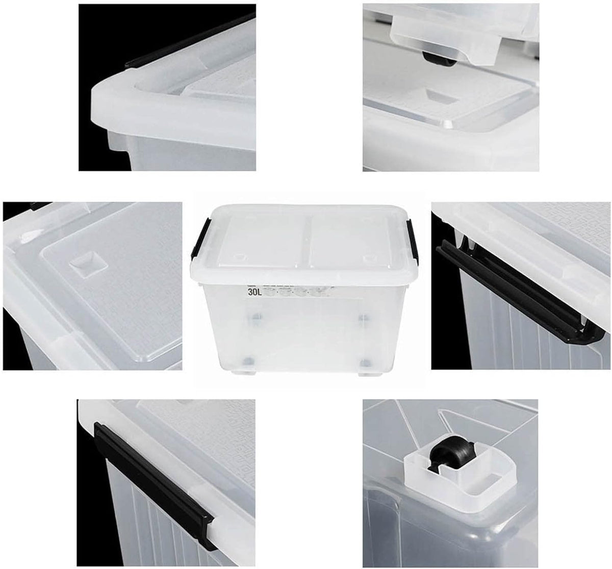 4 Packs 30 Liter Clear Large Storage Boxes Container with Lids and Wheels