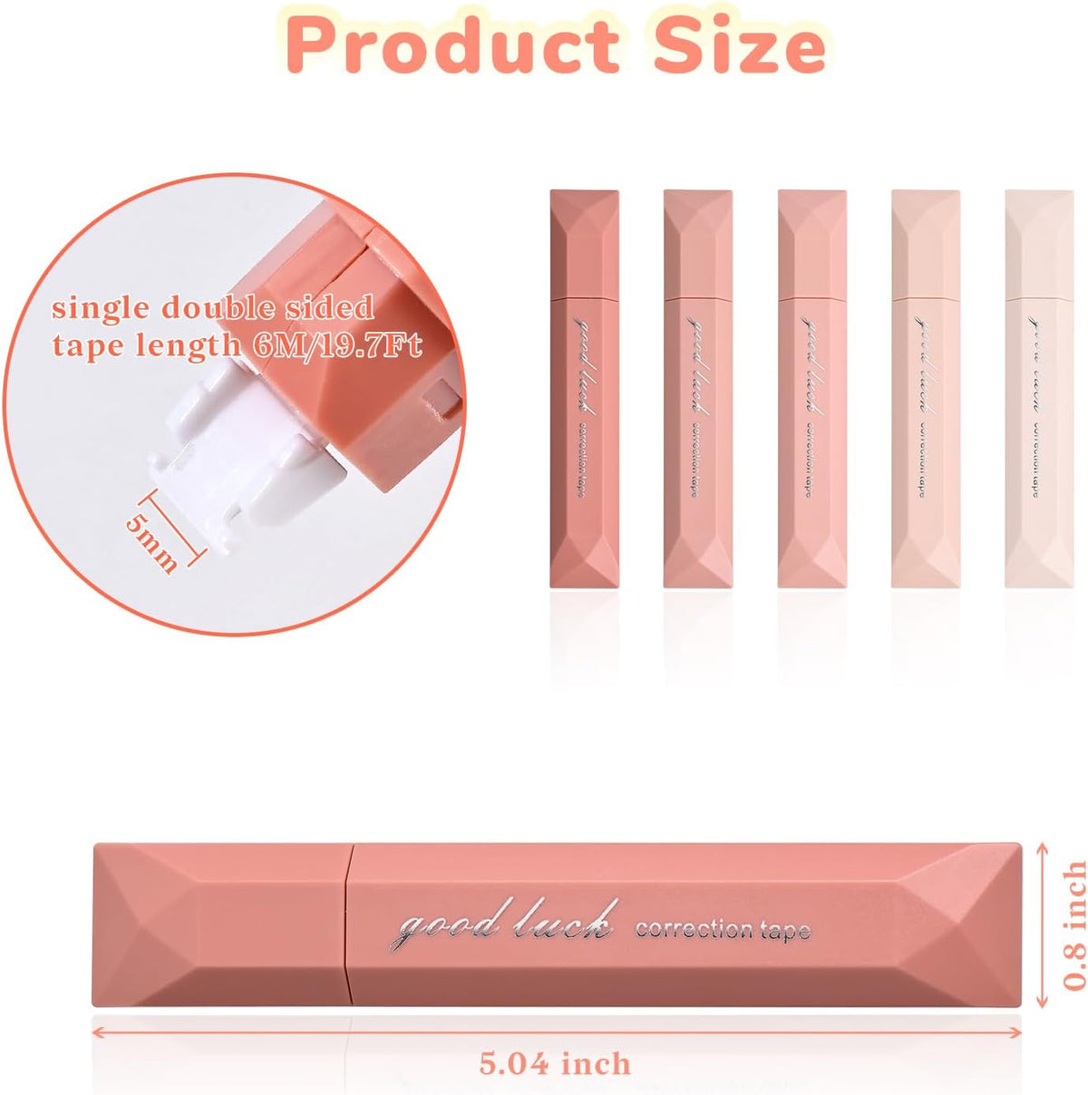 Temiary 5 Pcs White Correction Tapes, Aesthetic Correction Tape Pens Smooth Pull Out, Easy to Use Pen Shaped Applicator for Students School Office Supplies (Pink)
