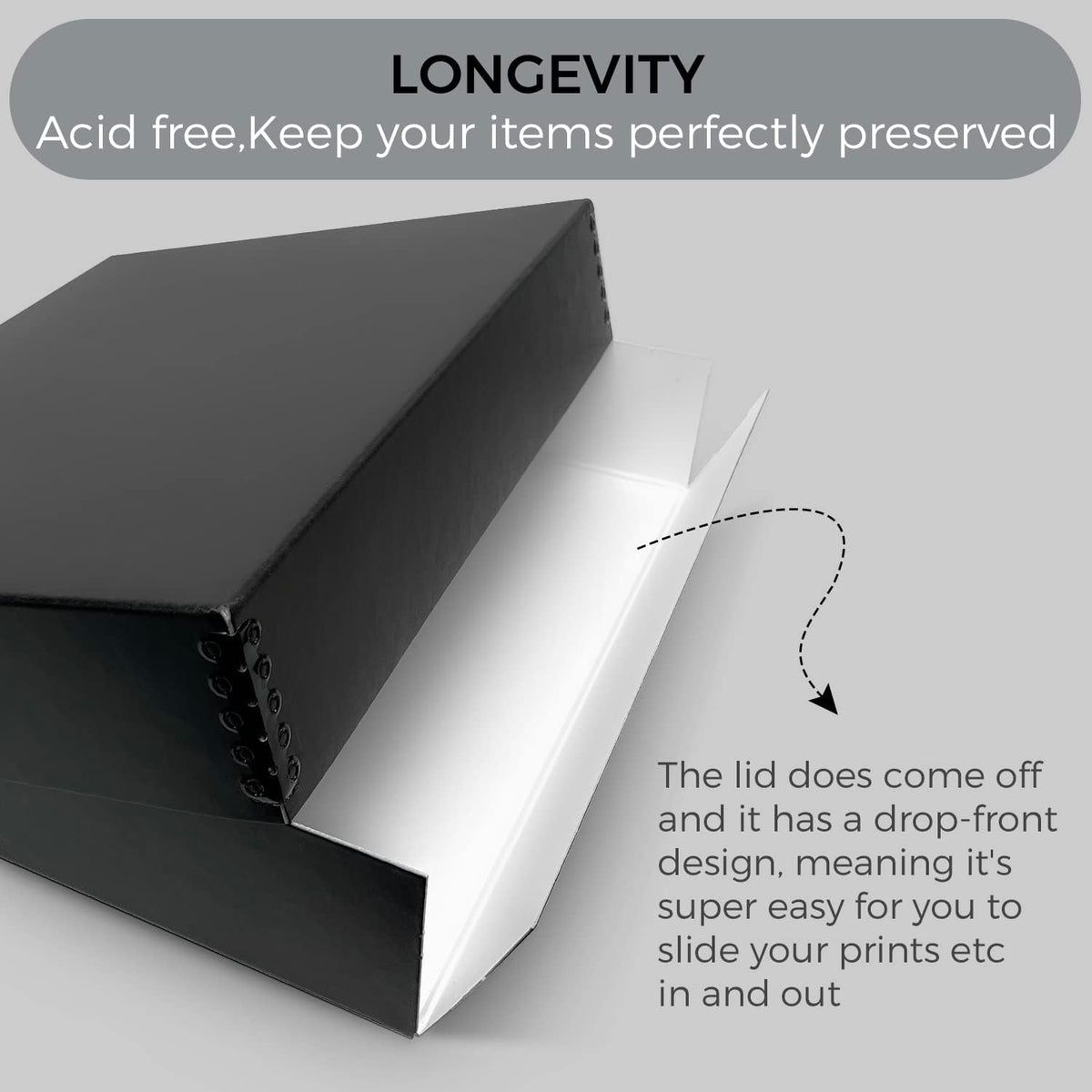 Lineco Archival 11 x 14 x 3 inches Museum Archival Storage Box, Drop Front Design, Acid-Free with Metal Edge. Preserves Photos Documents, Black
