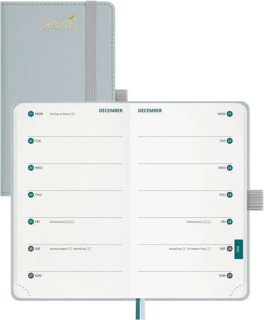 BEZEND Pocket Planner 2025-2026 Weekly with 2 Columns, 18-Month Academic Calendar (Jul 25-Dec 26), Life Work Appointment, Storage Pocket, Pen Holder, PU Leather Hardcover 3.5" x 6" - Dutch Blue
