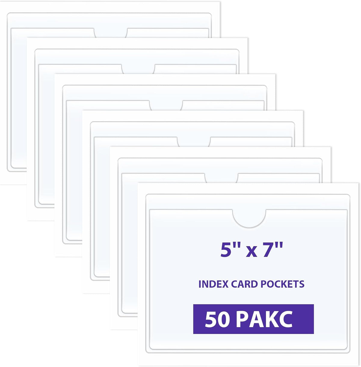 TOTiyea 50 Pack Clear Adhesive Pockets for Index Card Sleeves and Planners, Top Loading, Plastic Label Holder for Note Cards (5x7 Inches)