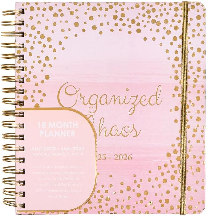 Votum August 2025 to January 2027 Large Back to School Academic Planner- Daily, Weekly & Monthly Organizer with Pens, Stickers, Sticky Notes, and a Sturdy Cover - Organized Chaos Pink