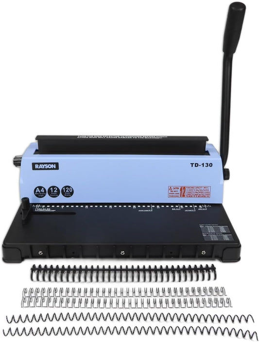 Rayson TD-130 Wire Binding Machine (Square Holes) Punch 12 Sheets/Bind 120 Sheets with Sturdy Metal Construction