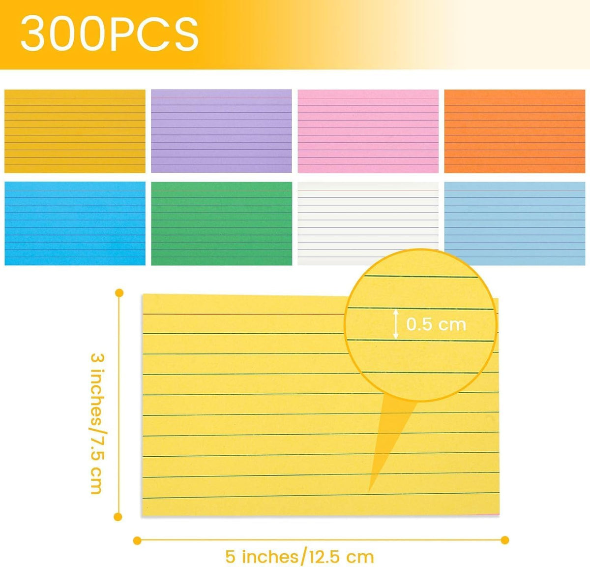 300PCS Index Cards 3x5, Colored Ruled Index Cards for Back to School, Heavy Notecards for Studying Learning Taking Notes School College Office Supplies, 8 Colors