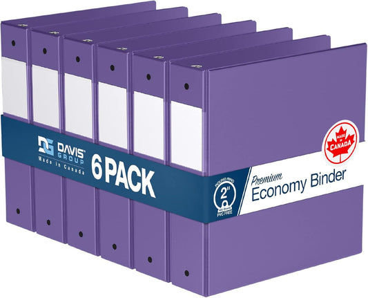Premium Economy 6-Pack 3-Ring Binders for School or Office, Round-Ring Binders, 2 Inch, Purple