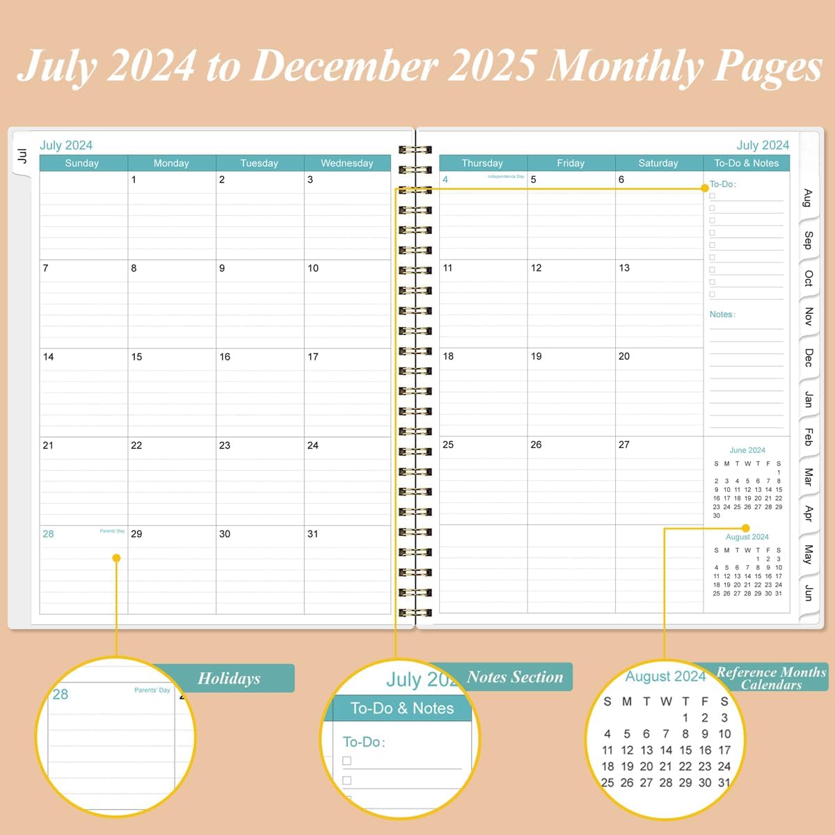 2025-2026 Monthly Planner - 18 Monthly Calendar, July 2025 - December 2026, Two Pages Per Month, 9" x11" Planner with Tabs, Inner Pocket, Rose Leaf