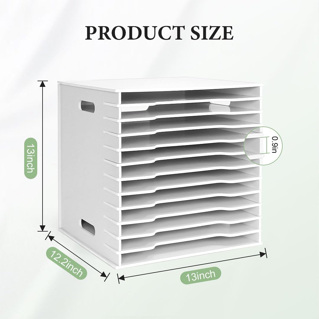 SANFURNEY Scrapbook Paper Organizer for Sizes 12" x 12", 12 Slots File Sorter Storage, Document Holder, Desktop Scrapbook Paper Organizer Rack for Home Office School (White, 12 Slots - Standard Size)