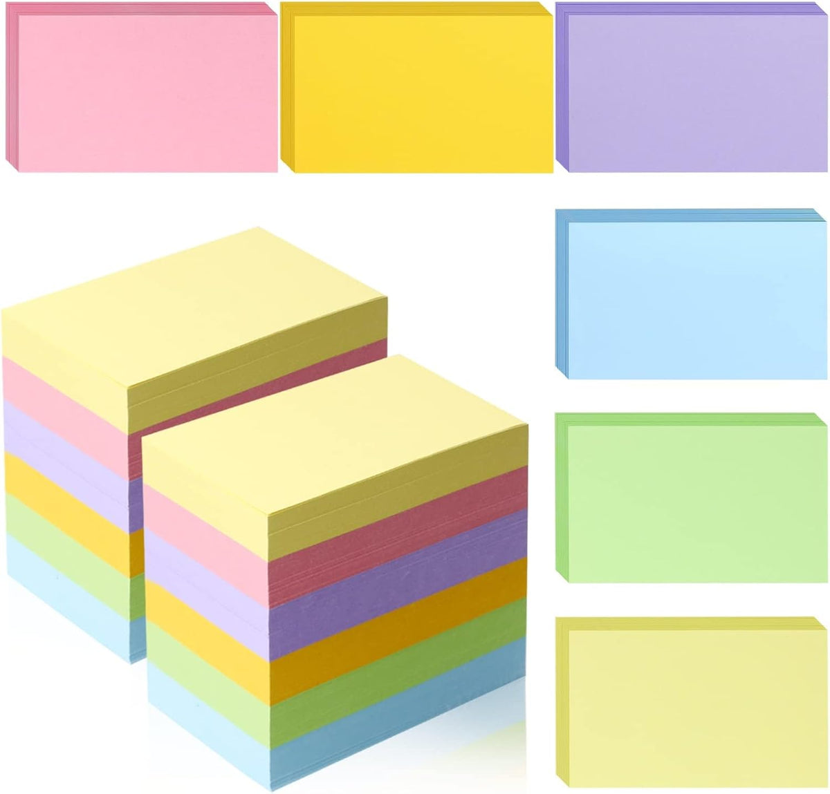 Tecmisse 1200 PCS Blank Index Cards 3x5, Colored Index Flash Cards for Studying, Note Cards, Study Cards Flashcards for School, Learning, Memo Scratch Pad, 6 Colors