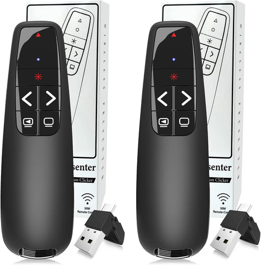 (2 Units) Wireless Presentation Clicker PowerPoint Presenter Remote: Clicker with Red Laser Pointer Long Range PPT Control -Power Point Google Slide Advancer for Mac Laptop PC Computer Keynote