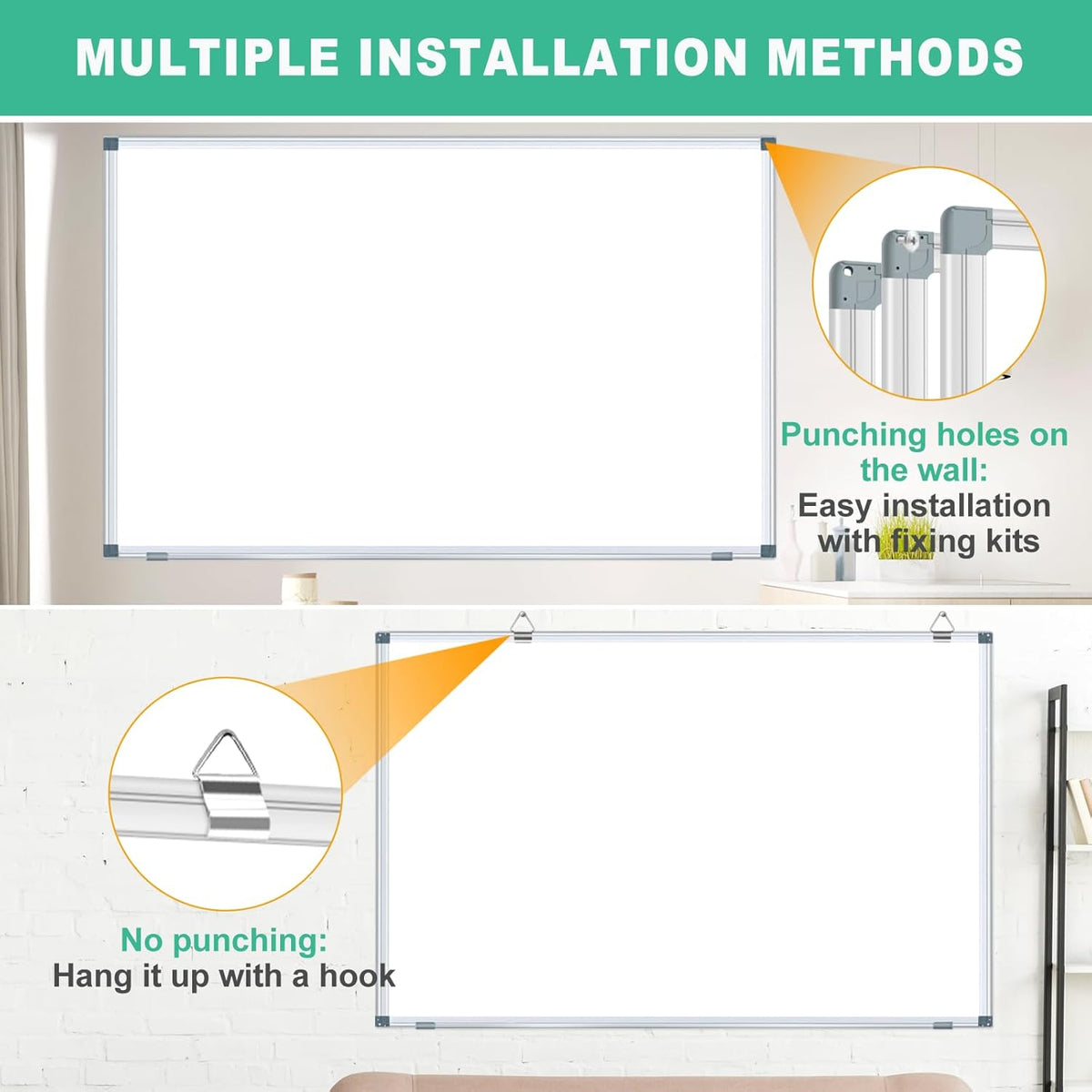 H-Qprobd White Board Dry Erase Boards for Wall 5' x 3' Magnetic Whiteboard - 60"x36" Aluminum Presentation Large Whiteboard with Long Pen Tray, 6 Markers, 2 Erasers &12 Magnets