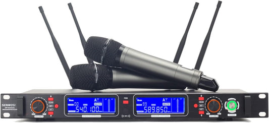 Profession Wireless Microphone System, UHF Handheld Dual Cordless Mic True Diversity Metal Microphones Set, 700ft Range, 2x100 Channels, Auto Scan, Mics for Stage/Studio/Singing/Church