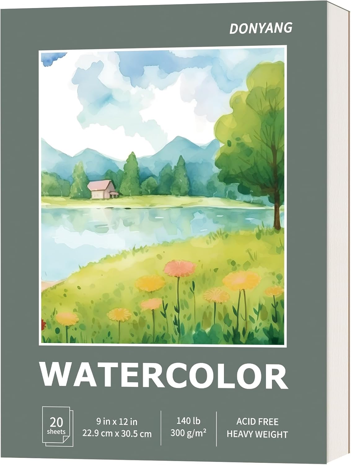 Watercolor Paper Pad, 9"x12" Water Color Paper, 140lb/300gsm Artist Painting Drawing Paper Book, Art Supplies for Adults, Watercolors, Watercolor Paint Set, Sketchbook, Journal, Green