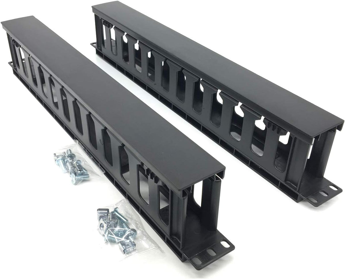 2 Pack 1U 12 Slot Horizontal Rack Mount Cable Management Organizer Plastic 19" Rack Mount with M6 Screws and Cage Nuts (PCMB12S2PC)