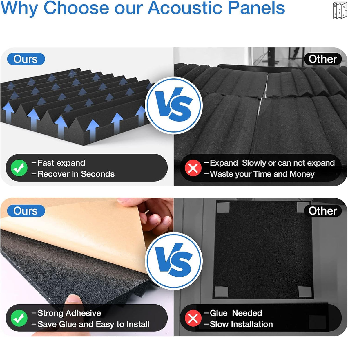 3" X 12" X 12" Sound Proof Foam Panels for Walls,Self-Adhesive Foam Acoustic Panels Sound Absorbing,2.2 lb/ft³ Density Soundproof Wall Panels for Gaming Studio Decor (16 Pack Black)