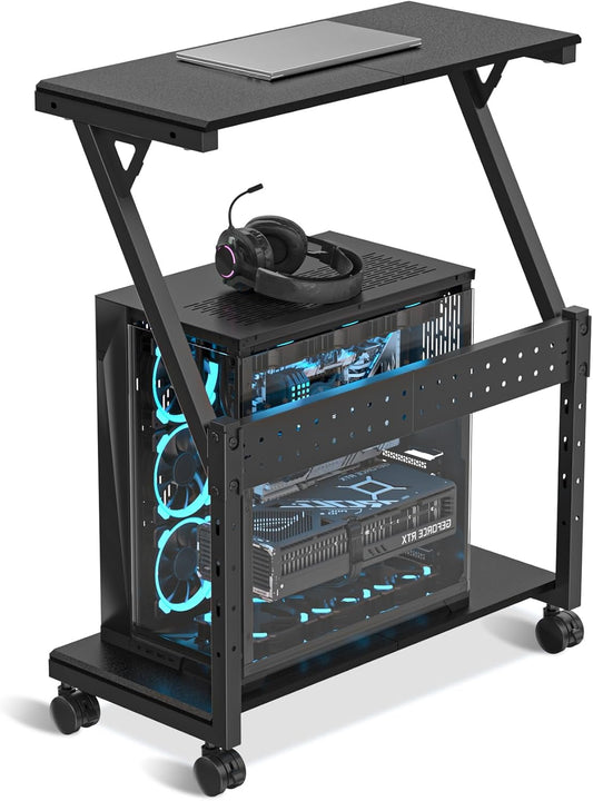 Suptek Computer Tower Stand,Height Adjustable PC Tower Stand/Cart with Wheels, Mobile Rolling CPU Holder, Computer Cart Side Stand for Computer Desk,23.22"-31.10"Hx25.19" Lx11.81" W, Black