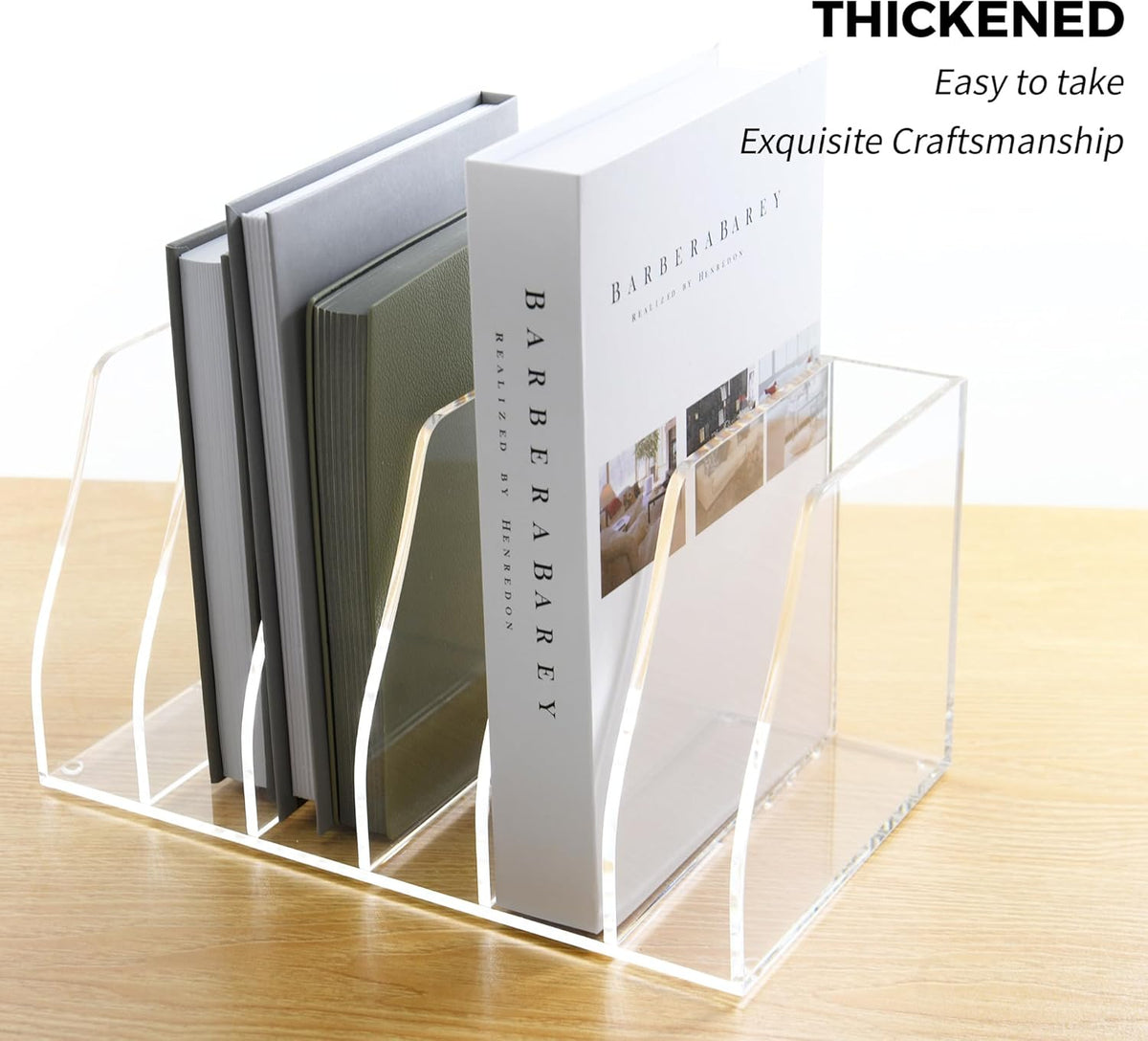Acrylic Magazine File Holder, 6 Vertical Compartments Desk Document Sorter Organizer, Clear Folder Rack Binder for Office/Home/Classroom, for Documents, Tablet, Magazines, Books & Accessories