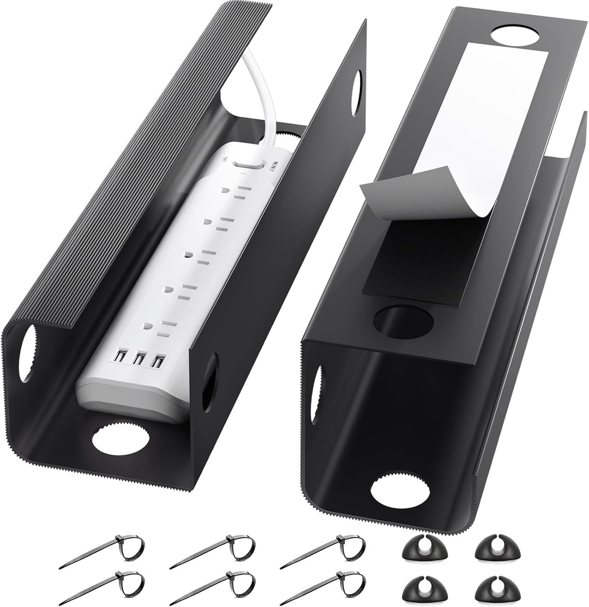 Yecaye 2 Pack Cable Management Under Desk, 31.5 in Under Desk Cable Management Tray,Cord Hider,Cord Organizer, No Screw Wire Management for Office and Home, Black