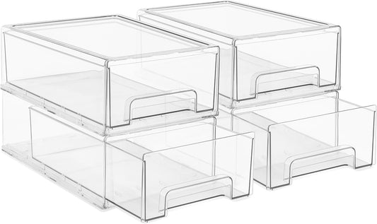 Sorbus Medium Clear Stackable Storage Drawers – 4-Pack Plastic Organizer Bins with Handles – Stackable Pull-Out Storage Drawers for Closet, Pantry, Office, Bathroom, Craft, and Toy Organization