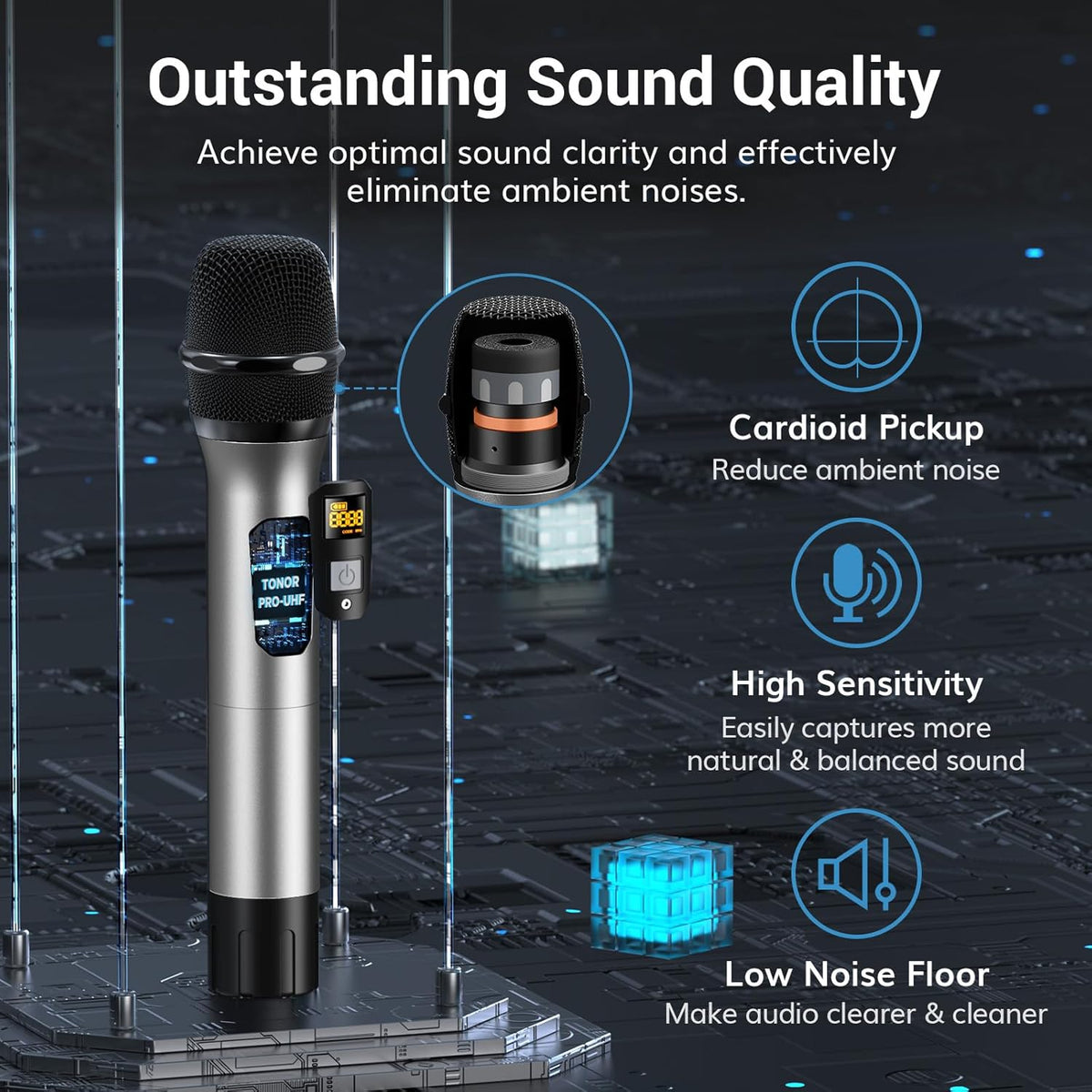 TONOR Wireless Microphone System, 12-Channel UHF Cordless Mic, 8 Handheld Metal Dyanmic Mic with Receiver, 295ft Range, 8x12 UHF Frequencies, Mic Mute, Ideal for Church Singing Karaoke Rehearse TW880