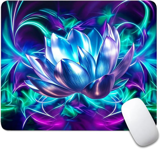 Square Mouse Pad Blue-Purple Lotus, Personalized Premium-Textured Custom Mouse Mat Design, Washable Mousepad Cloth, Non-Slip Rubber Base Computer Mouse Pads for Wireless Mouse