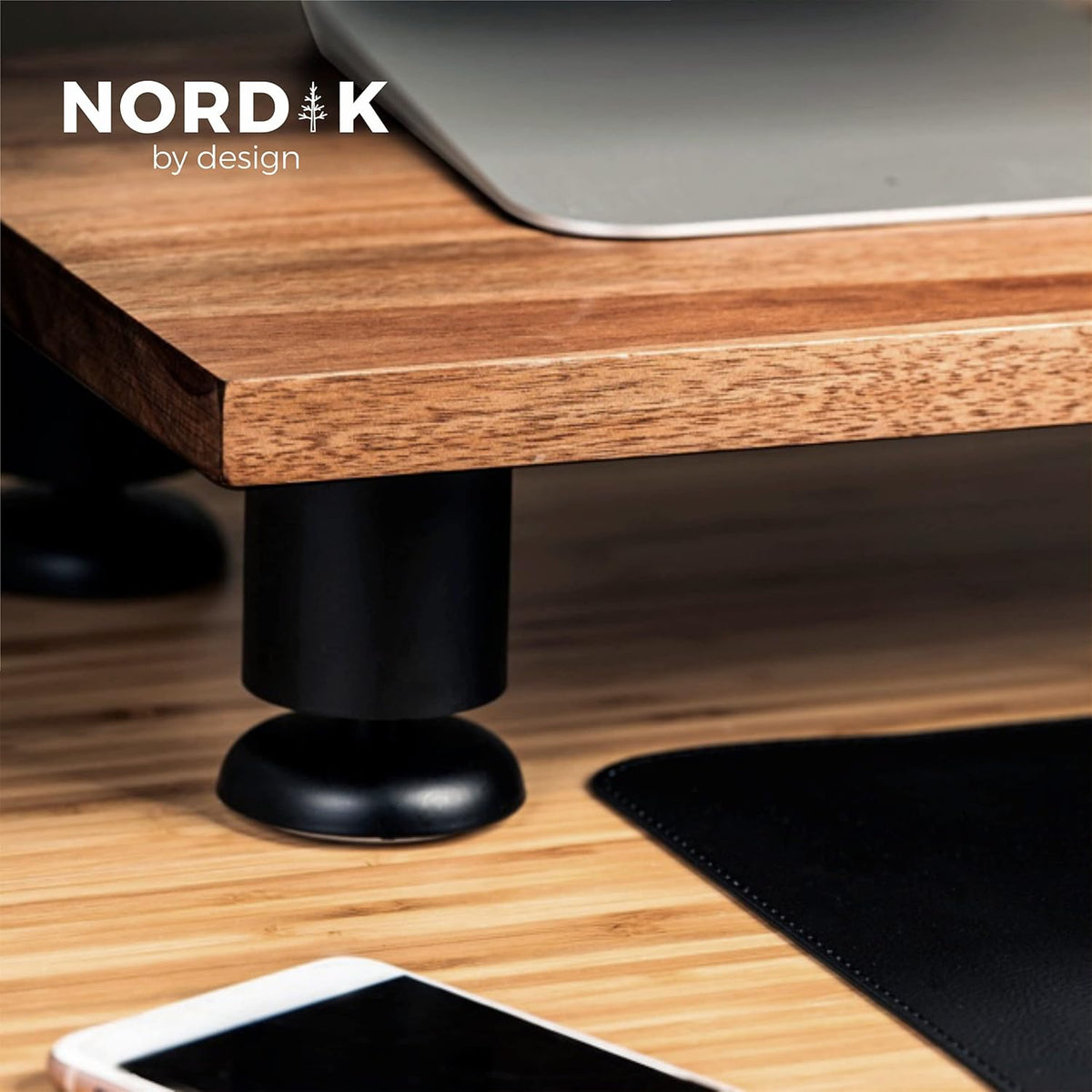 Nordik Large Dual Monitor Riser for 2 - Premium Handmade Hardwood Acacia Computer - Laptop TV Stand with Storage for Desk Accessories - Organizer Television