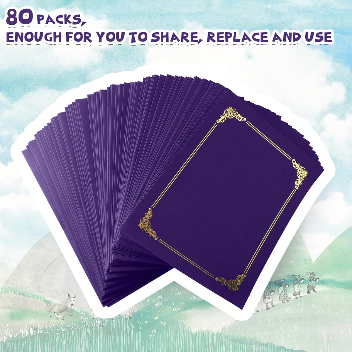 Fainne 80 Pieces Certificate Holders Diploma Holders Document Holder Certificate Covers Certificate Folders with Gold Foil Border for Letter Size 8.5 x 11 Inches Diploma Documents Awards (Purple)