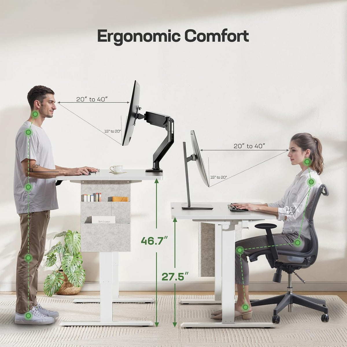 Marsail Standing Desk Adjustable Height Home Office Desk,‎48x24 Electric Standing Desk, Stand up Desk with Storage Bag,Headphone Hook for Computer Workstations Desk Memory Preset
