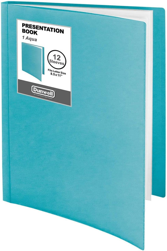 Dunwell Presentation Binder 12-Pocket, Displays 24 Pages, 8.5x11 Portfolio Binder with Plastic Sleeves, Storage and Organizer for Documents, Certificates, Projects, Photos (Aqua)