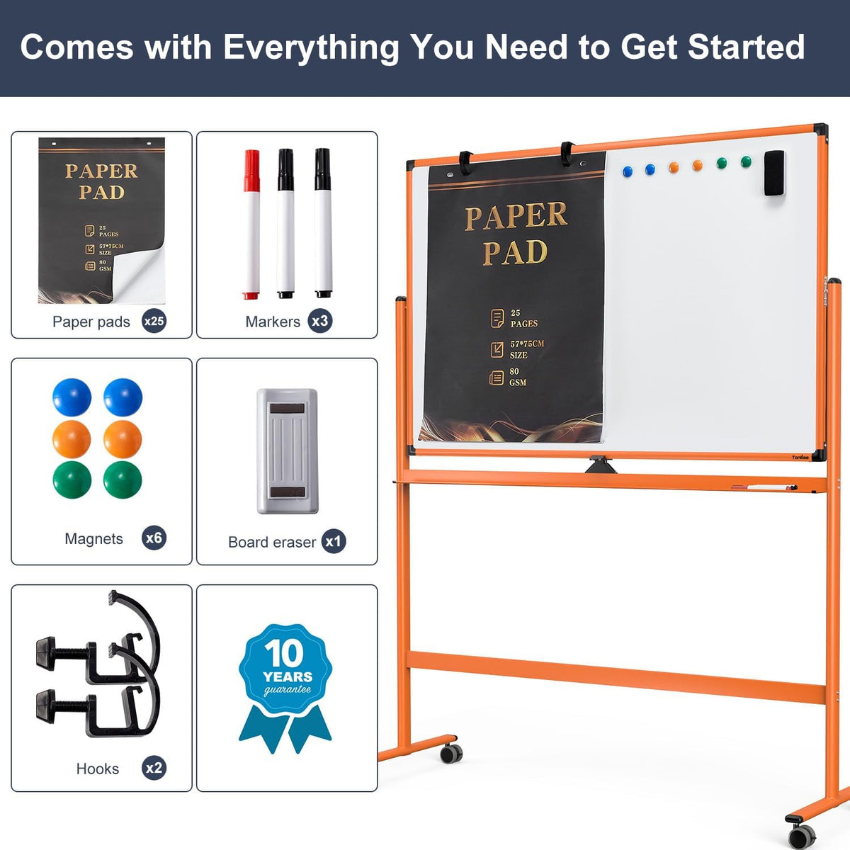 Whiteboard on Wheels, 48x32 Inches Mobile Whiteboard, Rolling Dry Erase Board with Stand, Magnetic Standing White Board for Office, School, Home, Large Double Sided White Board with Paper Pad