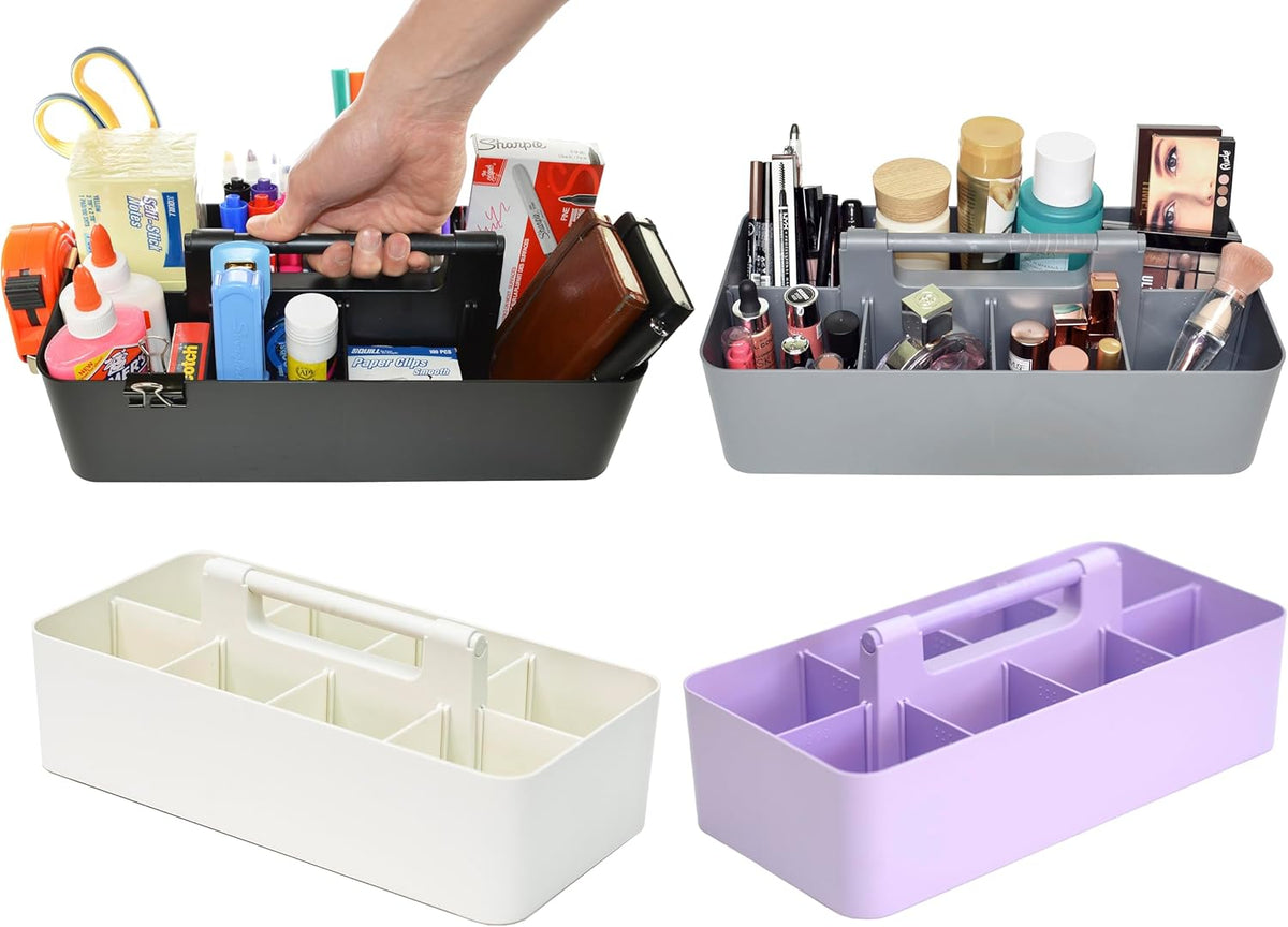 Portable Caddy Organizer - Stackable Plastic Caddy with Handle | Desk, Makeup, Dorm Caddy, Classroom Art Organizers (Made In Usa) (Black/Gray/Ivory/Lavender)