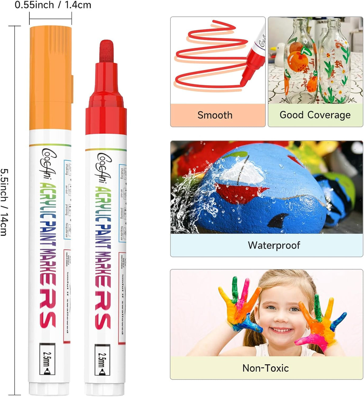 16 Colors Permanent Markers, Acrylic Paint Pens for Rock Painting, Canvas, Wood, Glass, Mugs, Fabric, Ceramic,Lettering,Card Making DIY Crafts (2.5MM Medium Tip)