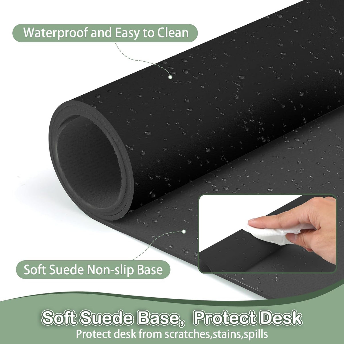 Boutilon Leather Desk Pad Protector,Non-Slip Mouse Pad,Laptop Desk Pad,Office Mouse Mat,Waterproof Leather Desk Blotter,Desk Writing Pad for Office and Home (M-Black,30"x14")