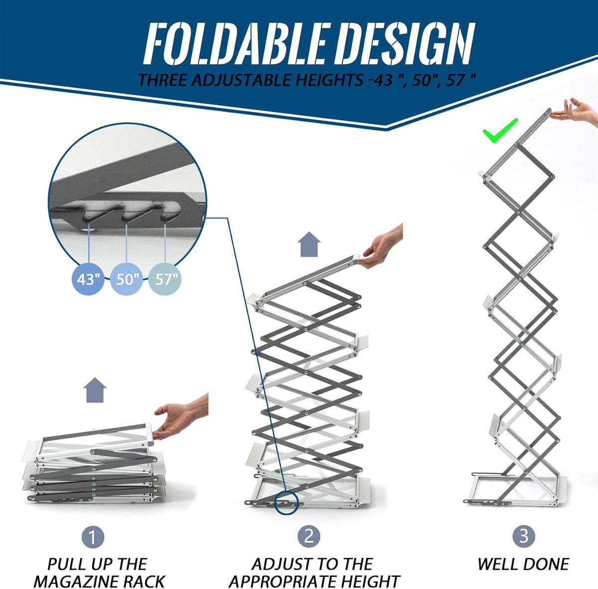 6 Pockets Aluminum Floor Standing Magazine Rack with Carrying Bag, Portable Pop-up Brochure Display Stand, Foldable Catalog Literature Display Stand, A4 Size, for Exhibition, Trade Shows, Office