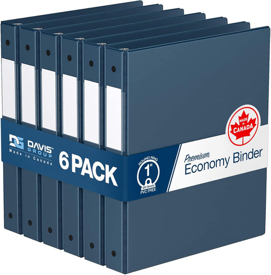 Premium Economy 6-Pack 3-Ring Binders for School or Office, Round-Ring Binders, 1 Inch, Navy Blue