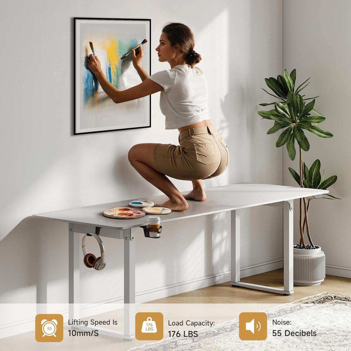 Standing Desk, 71x32 Inches Rectangle Stand Up Desk with 4 Legs, Dual Motor and Memory Controller, Adjustable Height from 28-46 Inches for Home and Computer Workstation, White