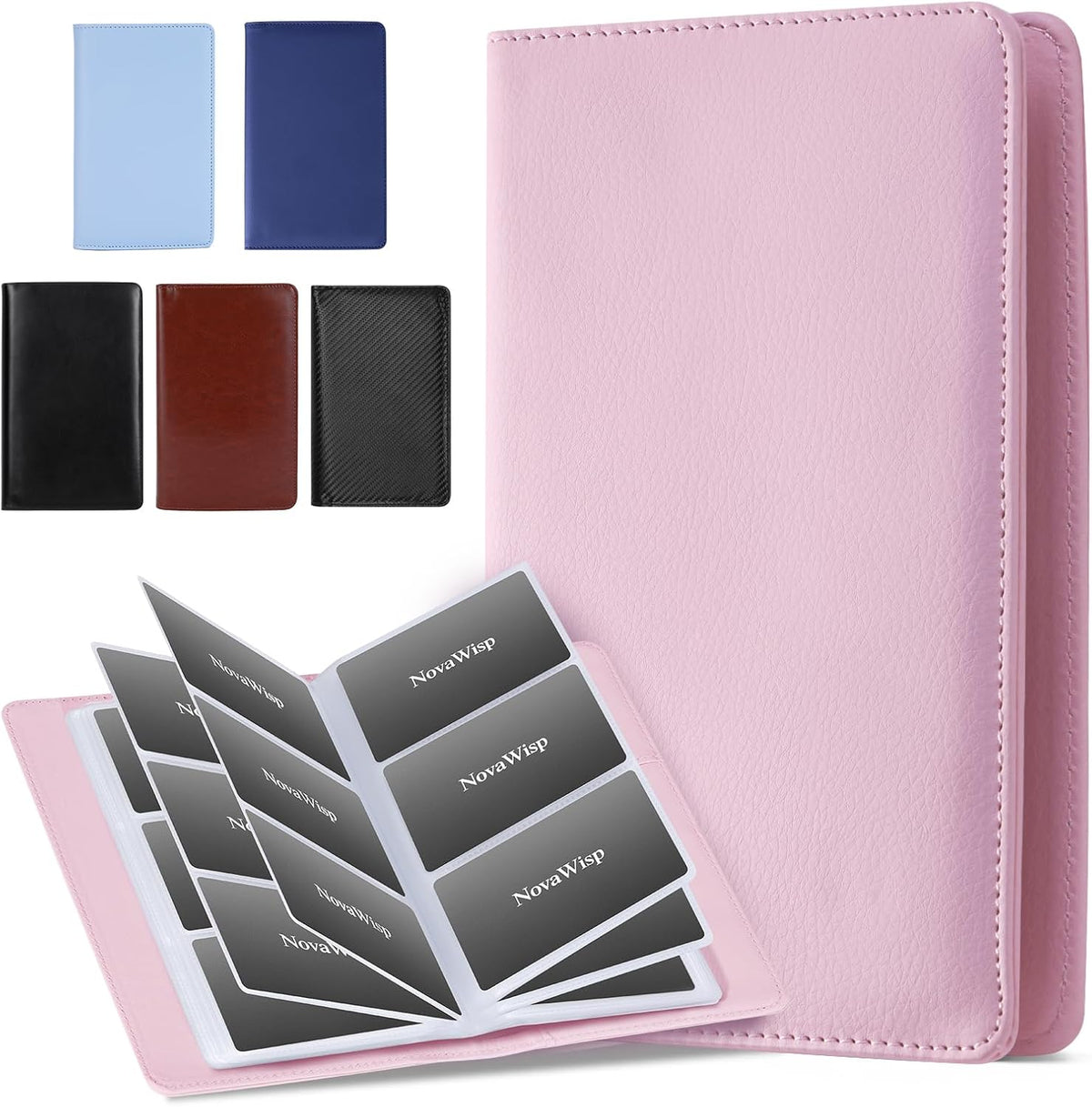 300 Business Cards Holder, 50 Pages Gift Cards Holder, Professional PU Leather Credit Cards Organizer Wallet, Portable Name Card Book Binder Folder, Men Women & Office Supplies, Pink