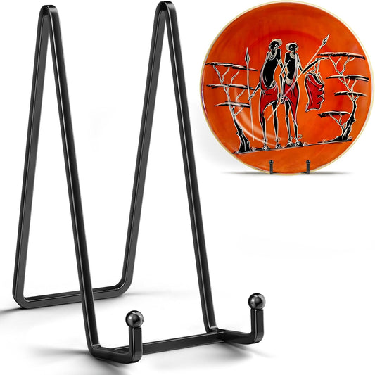 10 Inch Large Plate Stands for Display - Metal Plate Holder Display Stand + Small Easels Picture Stand for Book, Platter, Plaque, Photo Frame, Tabletop Art (2 Pack)