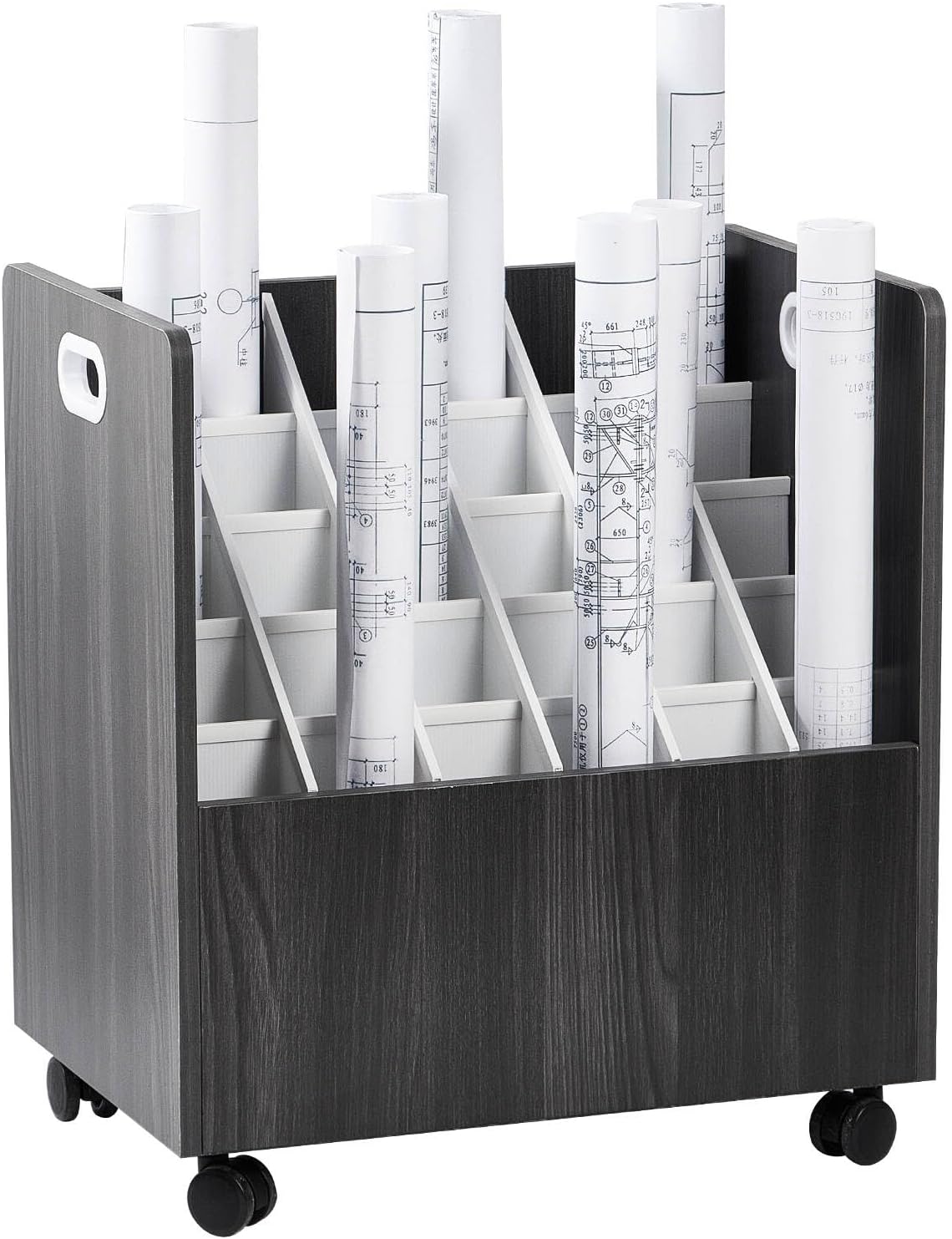 Blueprint Storage Cabinet, Wooden Mobile Blueprint Holder for Roll File, Construction Plan Holder for Office, 30 Slots