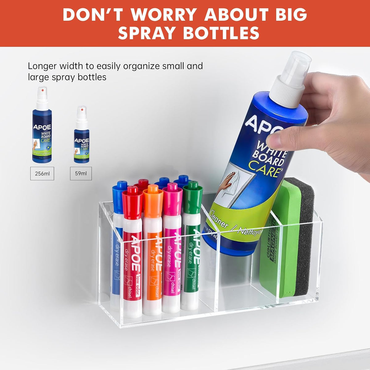 Magnetic Dry Erase Marker Holder, Acrylic Magnet Pen Holder for Whiteboard, Refrigerator, Magnetic Fridge Organizer for Office, Classroom, Whiteboard Maker Holder, Locker Organizer