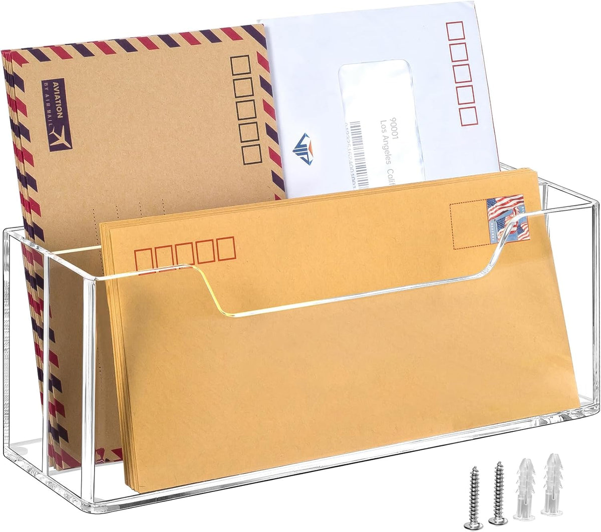 BEYGORM Acrylic Mail Organizer for #10 Envelopes, 2-Slot Wall-Mounted & Countertop Letter Holder, Clear Hanging Mail Rack for Home Office