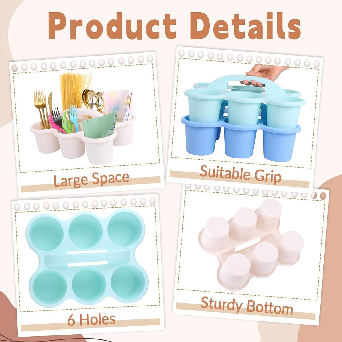 6 Pack Classroom Caddy Organizer with Handle Morandi Plastic Table Caddy Drink Cup Caddies Holder 12×9×3.5 Inches Storage School Supplies 6 Compartments for Table Crayon Pencil Cup Marker Craft
