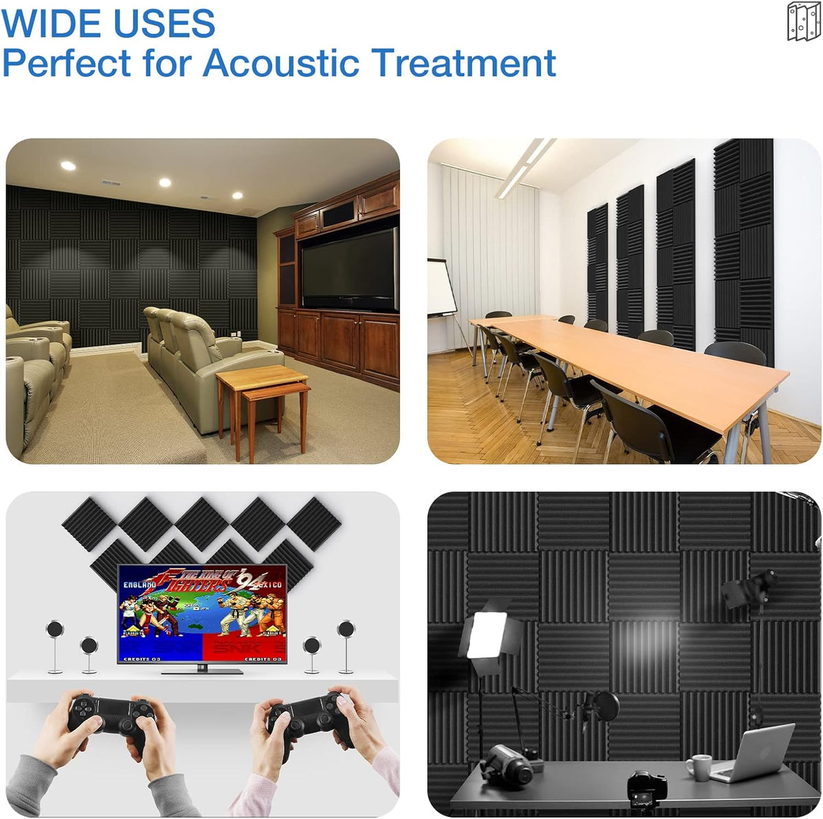 3" X 12" X 12" Sound Proof Foam Panels for Walls,Self-Adhesive Foam Acoustic Panels Sound Absorbing,2.2 lb/ft³ Density Soundproof Wall Panels for Gaming Studio Decor (16 Pack Black)