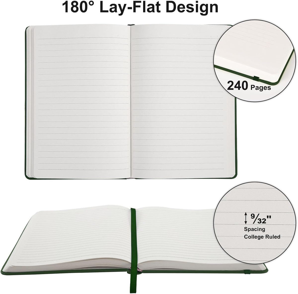 Comix Lined Journal Notebook for Women Men, Journaling Notebooks for Office School Home, Dark Green, 240 Pages, 5.5" x 8.3", College Ruled, A5, Hardcover