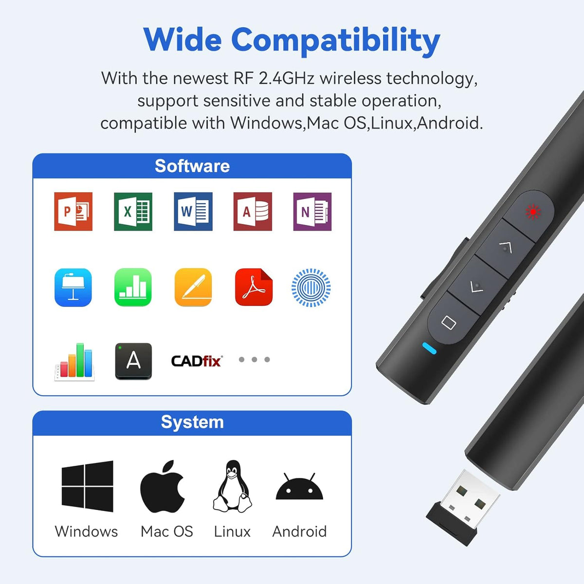 Presentation Clicker Wireless Presenter Remote, PowerPoint Clicker Computer Clicker with Red Light, Clickers for PowerPoint Presentations Slide Advancer with Volume Control for Mac/Laptop/Computer