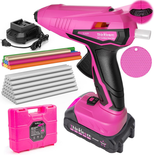Cordless Hot Glue Gun - 20V Temp Adjust Hot Glue Gun with 43PCS Full Size Hot Glue Sticks, Pink Fast Heating Glue Gun and Sticks Set for DIY, Arts & Craft, Decorations, Gift for Women