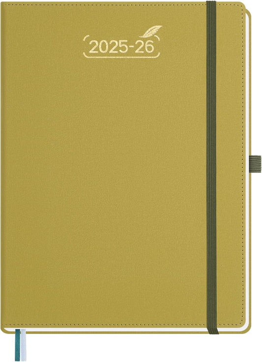 BEZEND Weekly Planner 2025-2026 with 2 Columns, 8.5" x 11" Academic Calendar 18 Months (Jul 25-Dec 26) Life Work Appointment Book with Monthly Tab, PU Leather Hardcover - Mustard