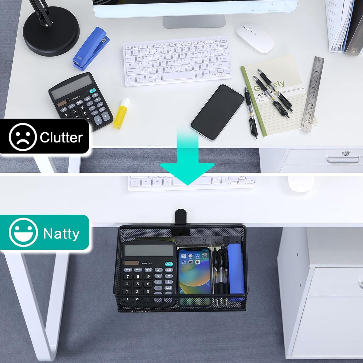 Clip-on Drawer organizers, desk organizer,can be clipped around the table to store small items. (Black - Big), Bronze Gold