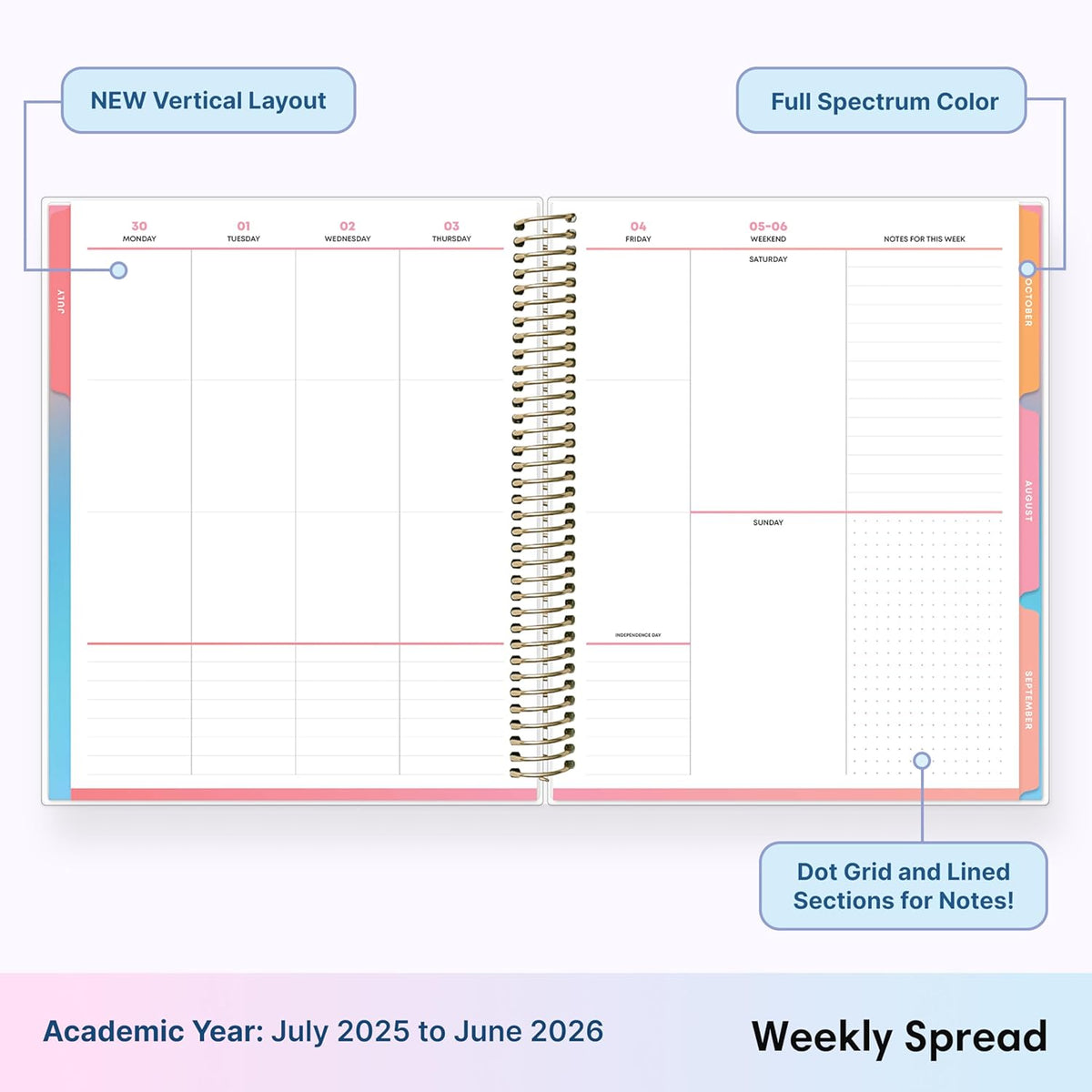 Blue Sky LiveWell 2025-2026 Academic Year Weekly and Monthly Planner Calendar, July 2025 - June 2026, 12-Month, 7" x 9",Flexible Cover, Wirebound, Laminated Tabs, Storage Pocket, Stickers, Charmie