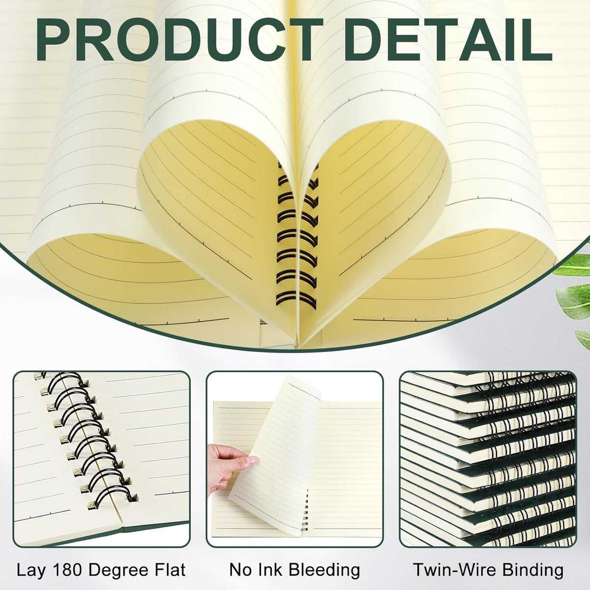 Yahenda 108 Pcs Spiral Notebook Bulk A5 Journal Lined 8.3'' x 5.5'' Writing Composition Paper Small Notepad Subject Notebook for Students Office Business Back to School Supplies (Deep Green)