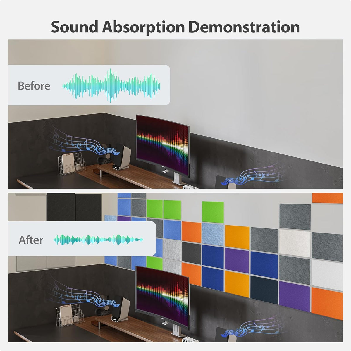 12 Pack Acoustic Panels Self Adhesive Sound Proof Foam, High Density Sound Acoustic Panel, 16X12X0.4 Inch 4:3 Rectangle Panels in Home, Office, Reccording Room, Studio,and more(Black)